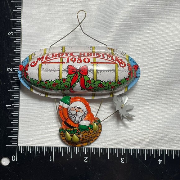 Vintage 1980 Merry Christmas Metal Ornament With Santa & Propeller - Picture 3 of 4